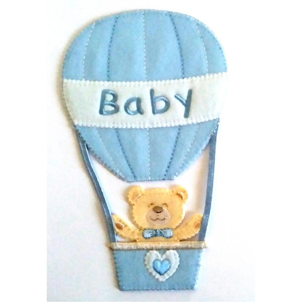 Iron-on Patch - Teddy Bear with Air Balloon - Light Blue